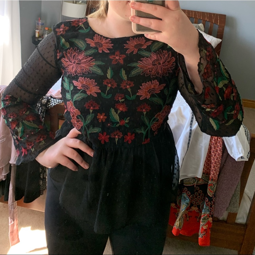 Black floral blouse